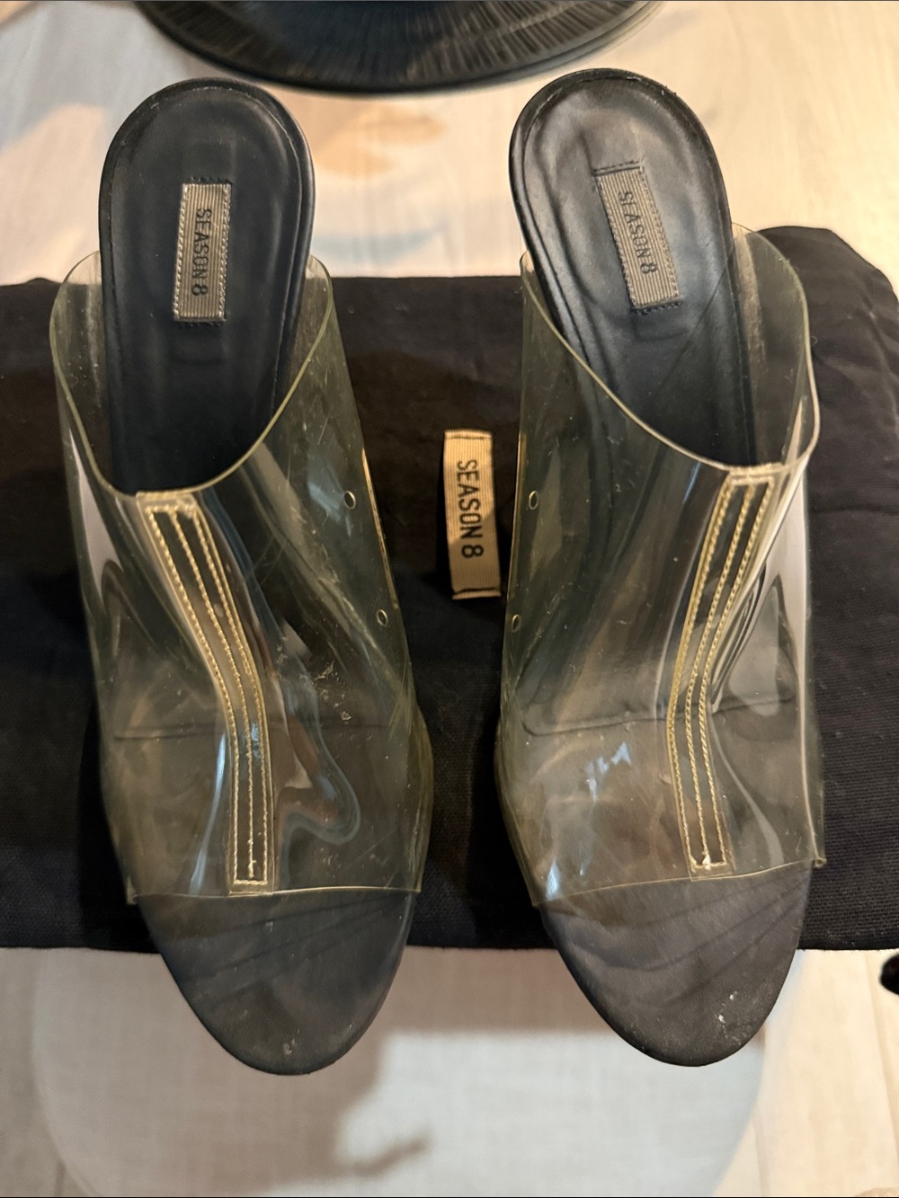 Yeezy season 8 Clear Mule Heels in Black original box and dust bag